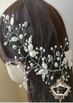 Луксозна дизайнерска украса за сватбена прическа White Orchid by Rosie